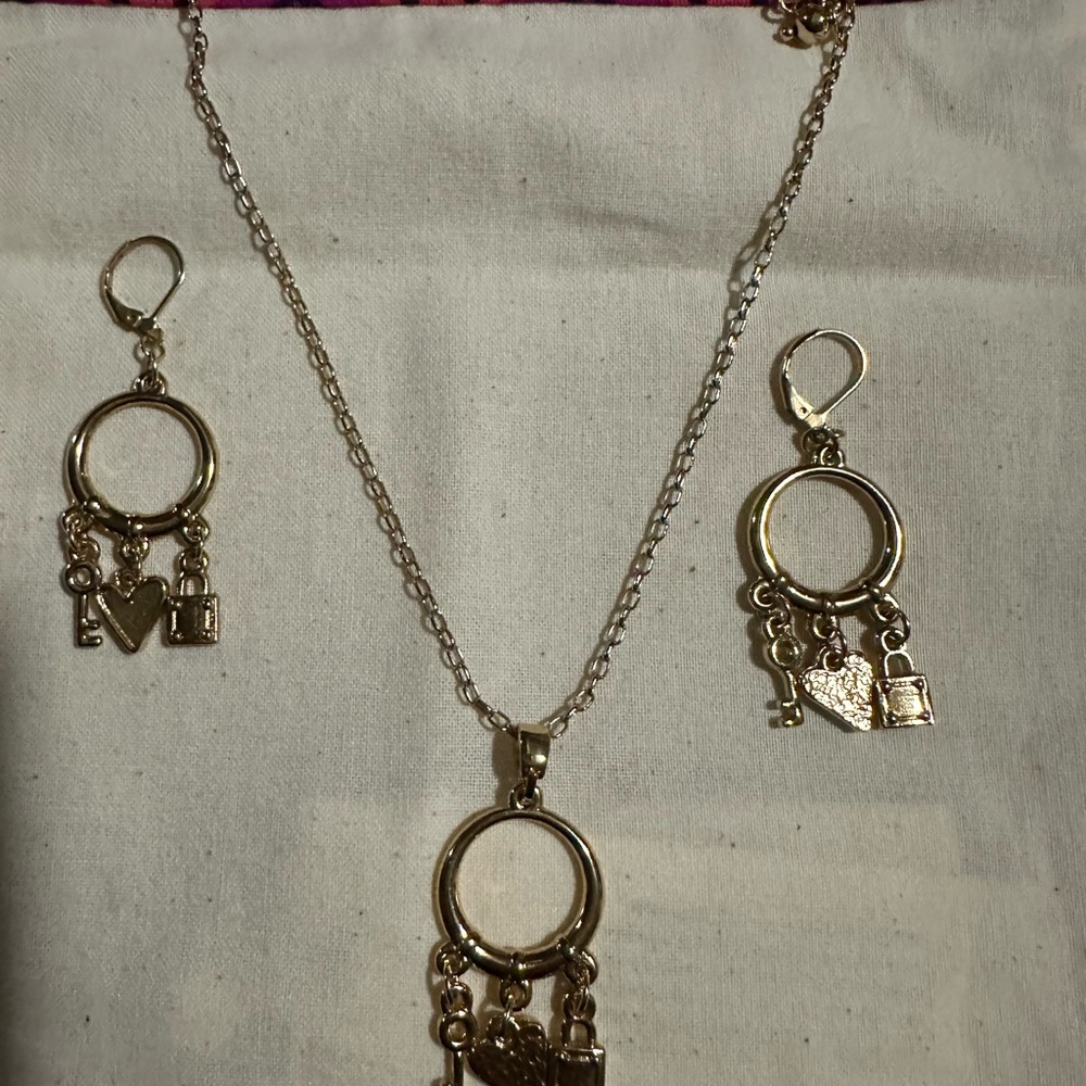Gold Charm Necklace and Earring Set